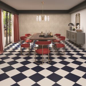 High-traffic commercial space featuring a modern and durable architectural floor design using premium porcelain tiles from the American Olean ColorStory Floor collection.