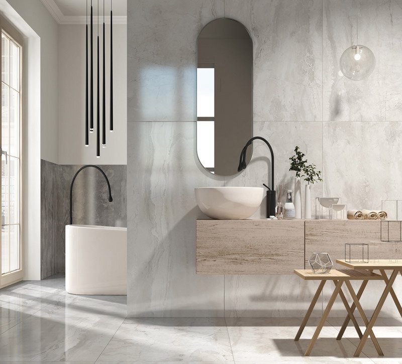 Carrara Select 2.0 Romano Greige and White 24x48 Bathroom Floor and Wall Tile